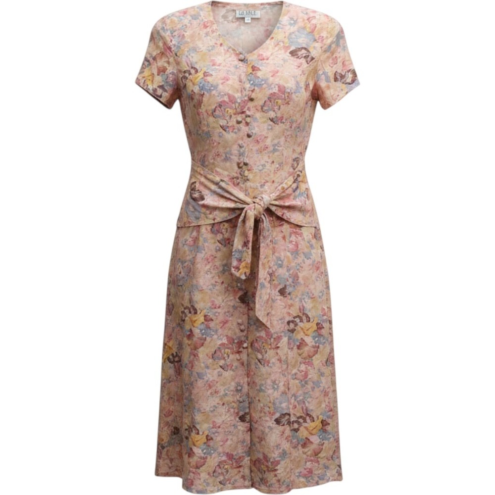Vintage La Belle Fashions Floral Maxi Dress Pink Blue Tie Waist Made in USA